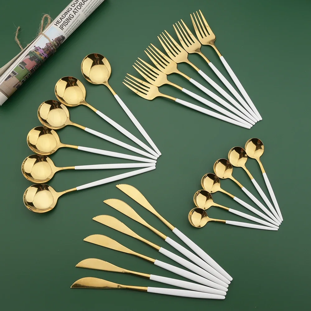 Gold Cutlery Flatware - Juego de Cubiertos de 16/24/32/48 Piezas,