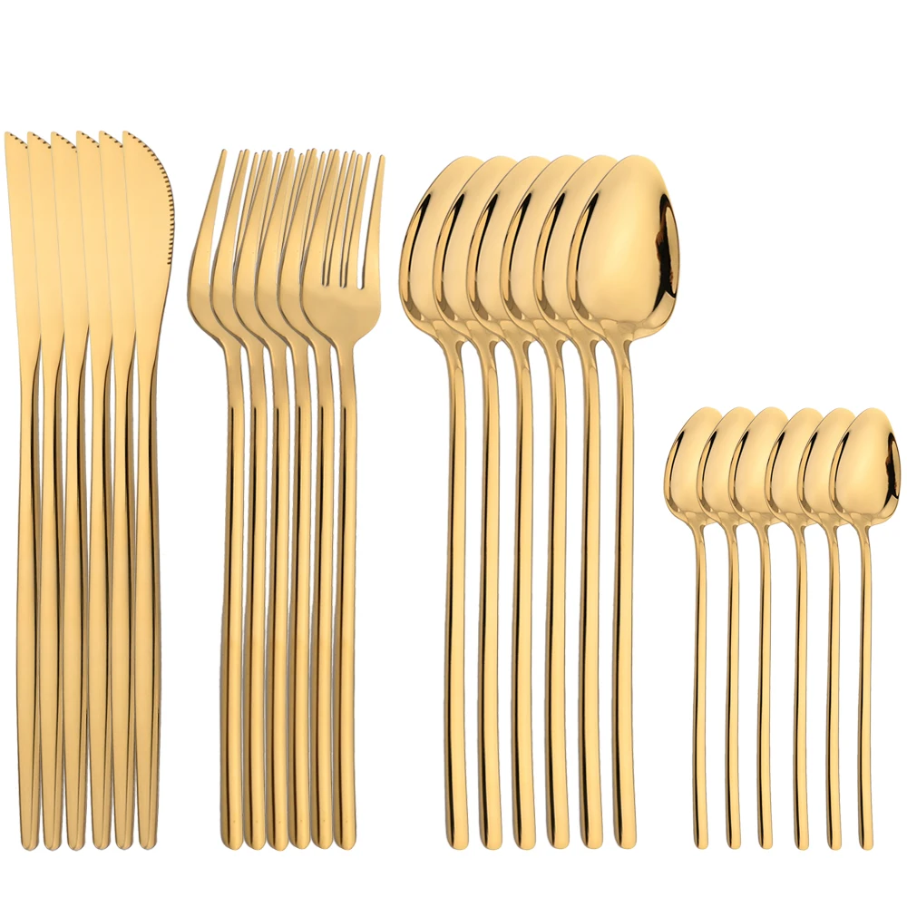 Gold Cutlery Flatware - Juego de vajilla navideña de 24