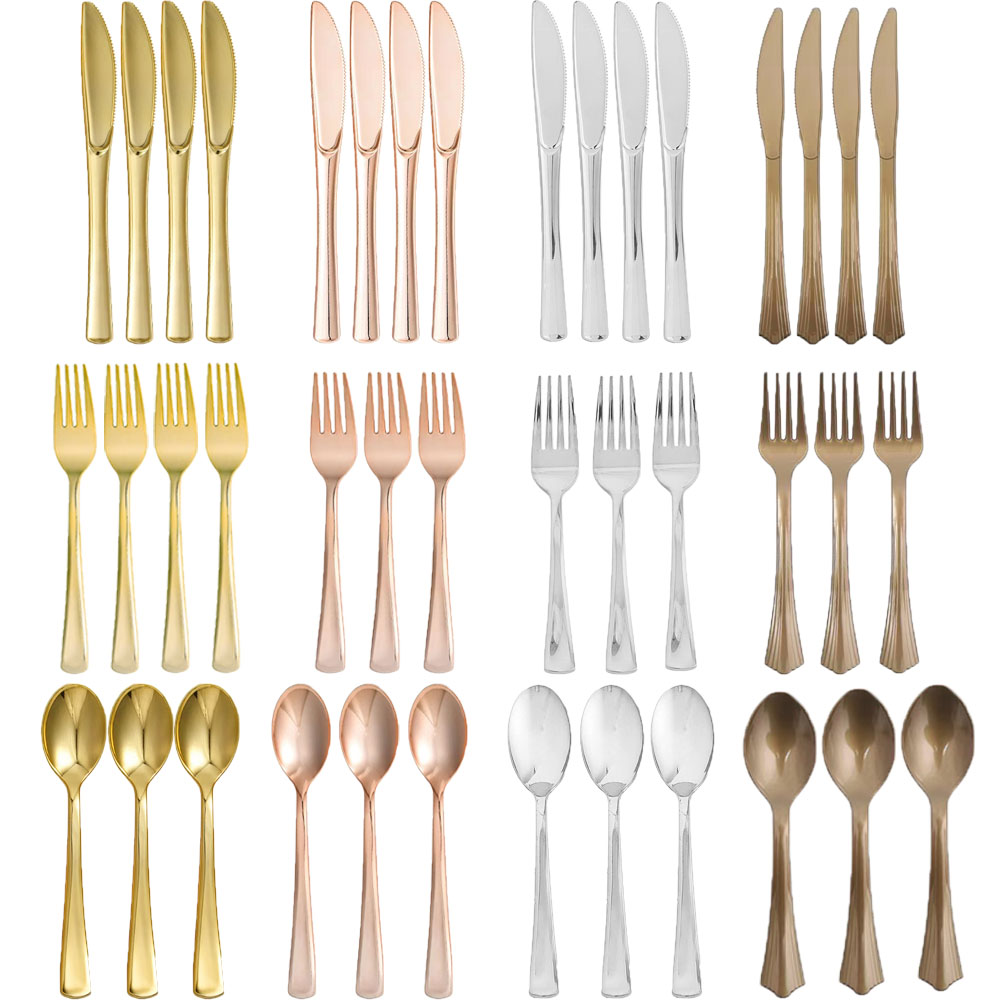 Gold Cutlery Flatware - Juego de Cubiertos Desechables de Oro