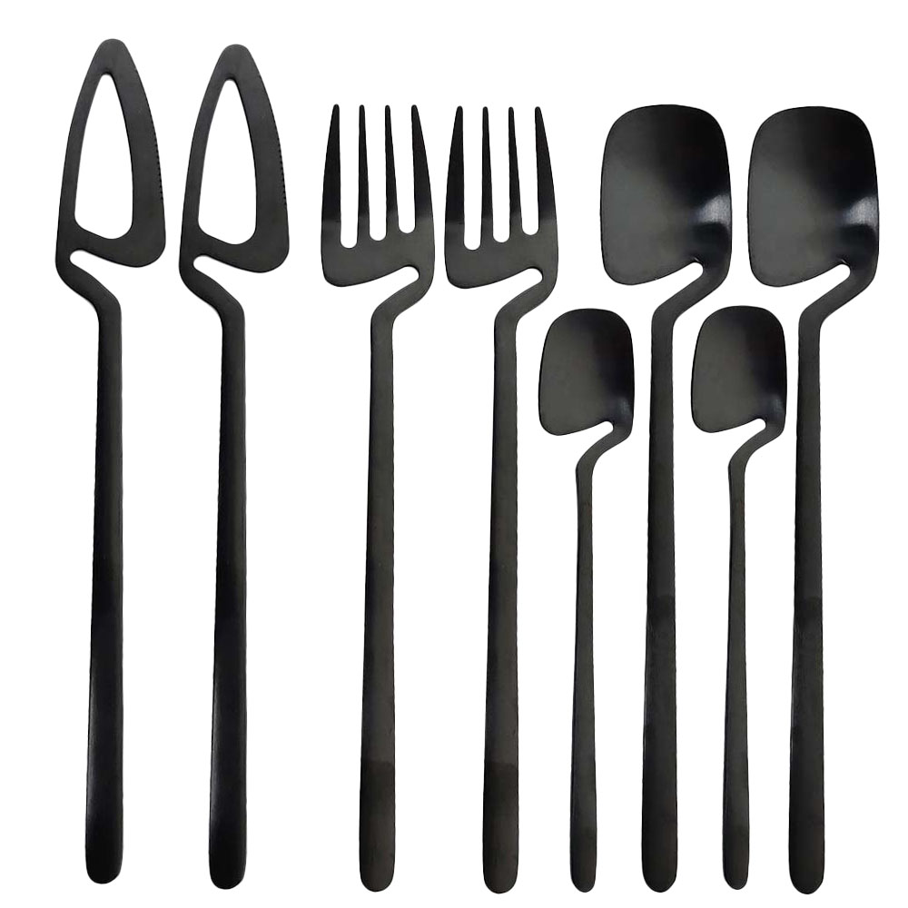 Gold Cutlery Flatware - JANKNG-Juego de vajilla negra mate, decoración