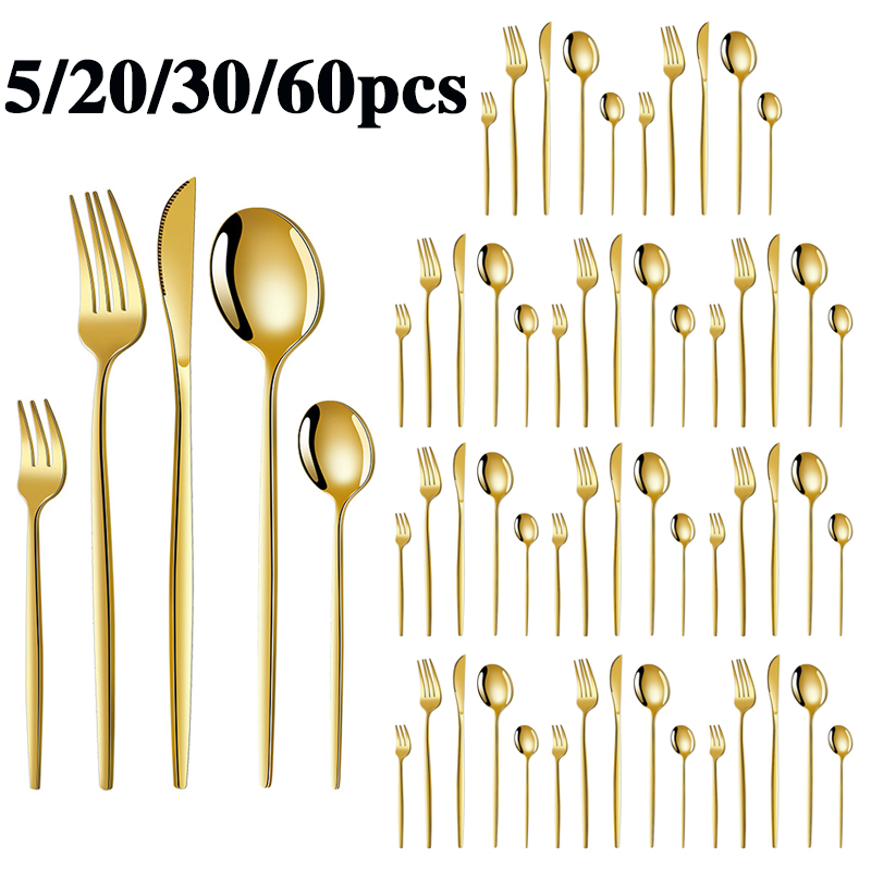 Juego de cubiertos de acero in - Gold Cutlery Flatware reseña y precio