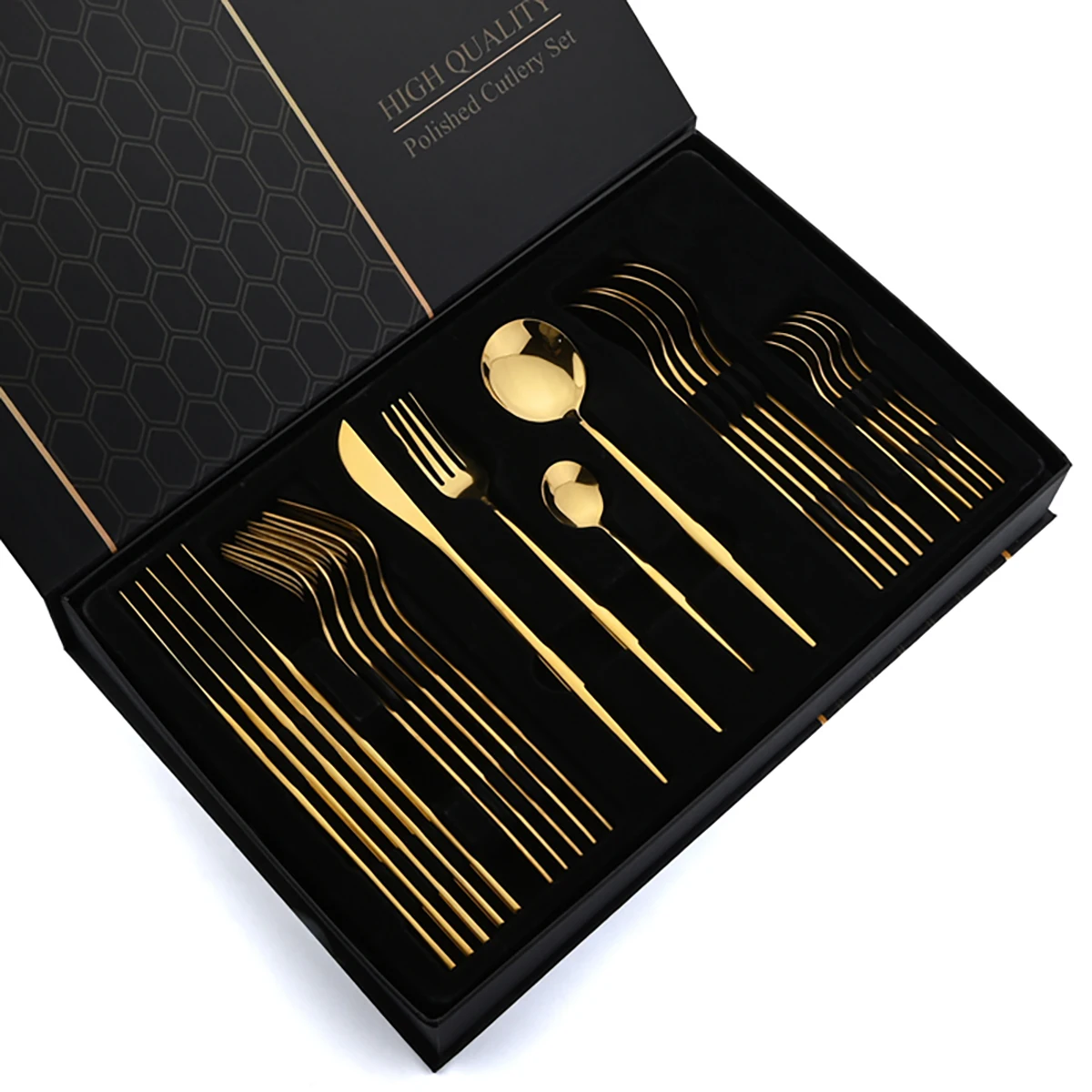 Juego de cubiertos dorados de  - Gold Cutlery Flatware reseña y precio
