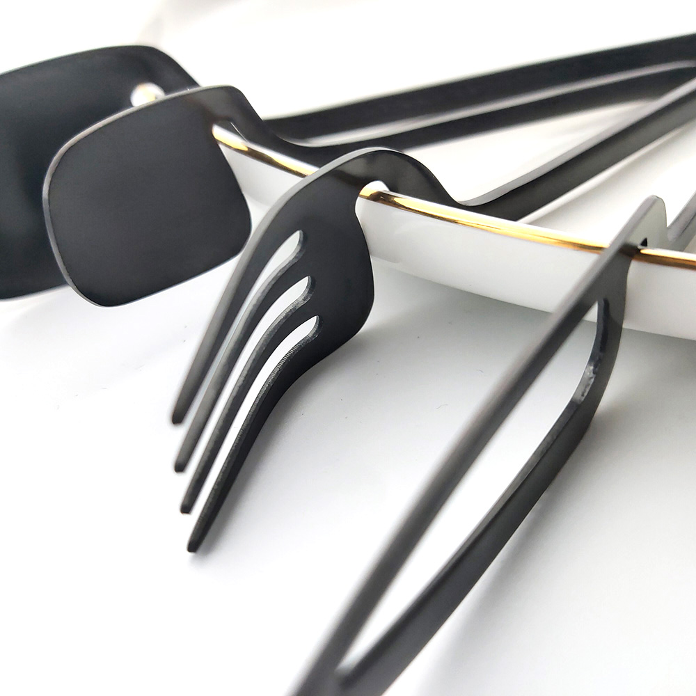 JANKNG-Juego de vajilla negra  - Gold Cutlery Flatware reseña y precio