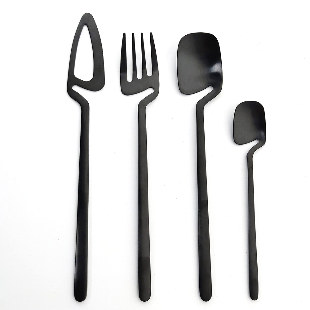 JANKNG-Juego de vajilla negra  - Gold Cutlery Flatware reseña y precio